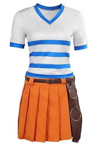 Costume cosplay anime pour femme avec haut à rayures et ceinture d'Halloween