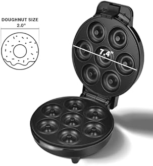 DSP Mini Donut Maker - Non-Stick, Cool Touch Electric Doughnut Machine for Mini Donuts - Perfect for Breakfast, Snacks & Desserts (Black, 7 Donuts)
