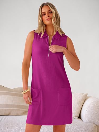 Image of ANRABESS Womens Summer Dresses Casual Sleeveless Ribbed Half Zip Polo Collar Tshirt Dress 2026 Spring Tunics Short Sundress