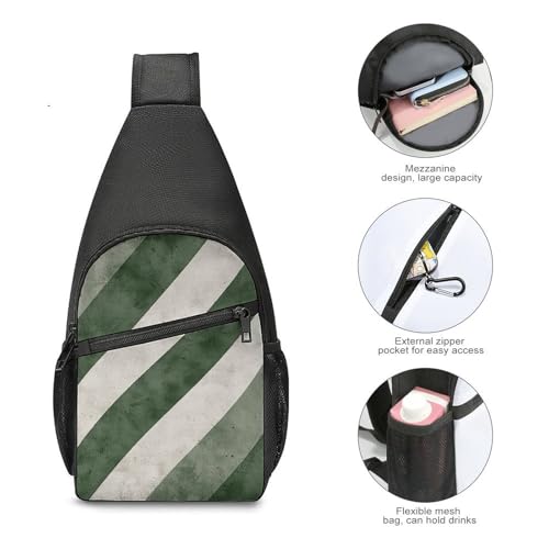 Sling Bag para Hombre y Mujer Verde con Rayas Diagonales miniatura 4