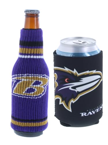 Football Can & Bottle Holder Insulator Beverage Huggie Cooler (Baltimore (Ravens) - Krazy Logo)