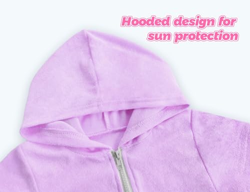 Girls Swim Cover Up Size 7-8 Years Old Purple Hooded Bathing Suits Beach Poncho Swimsuits3