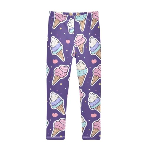 ALAZA Girls' Leggings Children's Yoga Pants Skinny Printed Dance Cartoon Ice Cream Purple Comfortable 4T