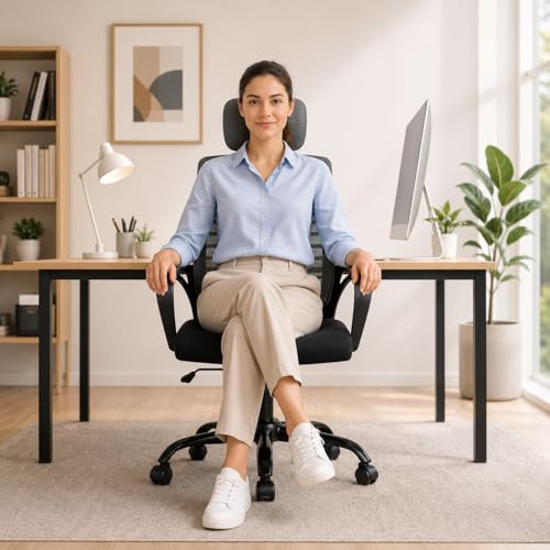Image of HIGHLIVING Ergonomic Office Chair | Adjustable Headrest | 120 Tilt | Breathable Mesh Back | Moulded Foam Seat | Class 4 Gas Lift | Metal Base | High Back Computer Chair for Home & Office