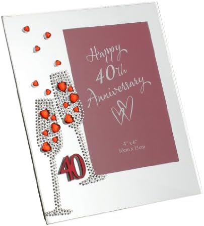 Oaktree Gifts Flute Diamante 40th Anniversary Mirror Frame 4 x 6