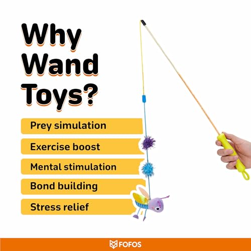 Image of BarkButler x FOFOS Let's Fly Together Wand - Interactive Cat Toys with Catnip - Cat Teaser Toy Set - Multicoloured