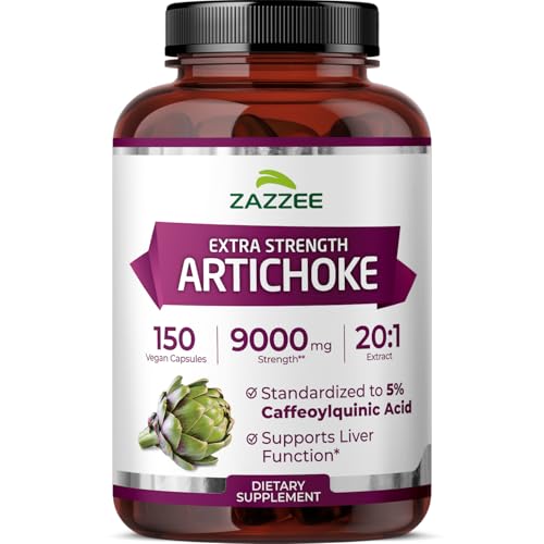 Zazzee Extra Strength Artichoke 20:1 Extract, 5% Caffeoylquinic Acid, 150 Vegan Capsules, 5 Month...