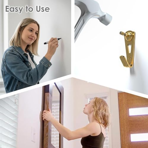 Image of Picture Hangers, Extra Thick, 30 lb, for Decorative Drywall & Plaster Walls - Small Nails for Painting, Frame Hooks to Hang for Hanging, 20 pcs, Gold
