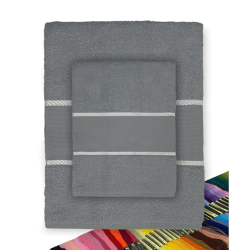 Tex family Juego de toallas de rizo de tela Aida para bordar punto de cruz 1 + 1 cara y invitados con hilo de regalo – Antracita