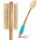 Vive Shower Brush - Dry Skin Body Exfoliator - Shower and Bath Scrubber For Wash Brushing, Exfoliating, Cellulite, Foot Scrub, Leg Exfoliant w/Soft and Stiff Massage Bristles - Wooden Long Handle
