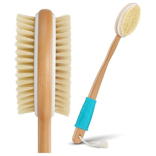 Vive Body Brush - Dry Skin Shower Exfoliator - Bath Scrubber For Wash Brushing, Exfoliating, Cellulite, Foot Scrub, Leg Exfoliant - Soft and Stiff Massage Bristles - Wooden Long Handle