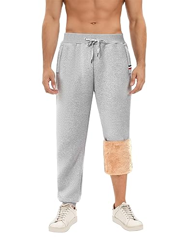 PASUDA Pantaloni da Jogging Uomo in Pile Invernali Pantaloni Jogger Uomo con Coulisse Pantaloni Lunghi Casual in Vita Elastico Pantaloni Sportivi Cotone con Tasche con Zip (Grigio Chiaro, XL)