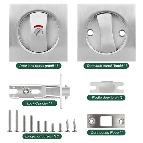 Pocket Door Lock 4Pocket Door Latch with Indicator Light, Silver Privacy Square Pocket, Barn Lock Hardware for Privacy Sliding Door Bifold Door miniatura 2