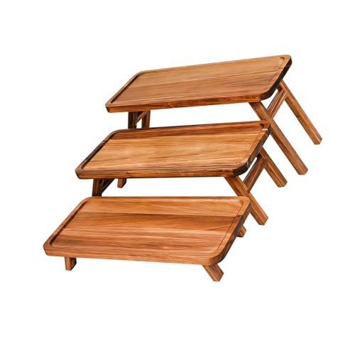 Bandeja de madera para tartas de textura natural y base estable para repostería casera 6
