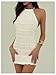 MakeMeChic Women's Halter Mini Dresses Y2k Backless Fall Ruched Cocktail Dress White Small