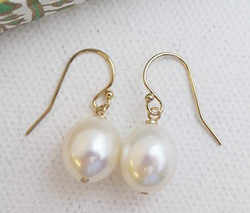 9-11mm Cultured Freshwater Pearl Gold Filled Drop Dangle Earrings - Handmade Gemstone Jewelry Gift Ideas for Women - Wedding and Bridal Jewellery - Classic Earrings - Birthday Gift2