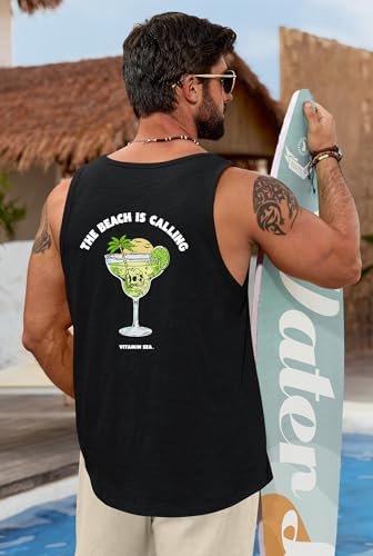 Image of VOGSTART Mens Graphic Muscle Tank Top Beach Slub Cotton Sleeveless Shirts