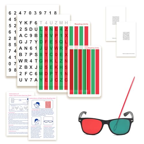 Red Green Vision Training Glasses with Red & Green Cards – Binocular Vision Training Set for Eye Coordination, Visual Balance & Focus Practice