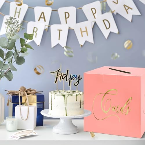 Image of Pink and Gold Card Box Gift Card Box Holder Envelope Box for Wedding Birthday Baby Shower Retirement Party Card Box