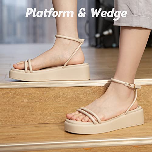 Ankis Wedge Sandals For Women Nude Wedge Low Heels Platform Comfortable Padded Insole Slides Open Toe Wedge Sandals #TOP4
