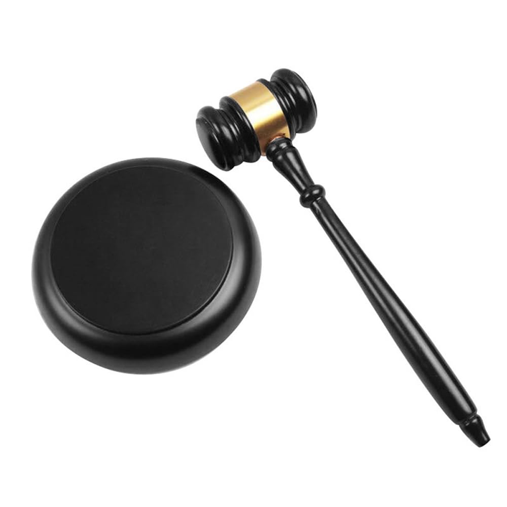 POFET Juego de mazo y Bloque, mazo de Madera con Acabado Antiguo Hecho a Mano y Bloque de Sonido de Martillo Redondo, jueces, Abogados, reuniones, subastas y Regalos