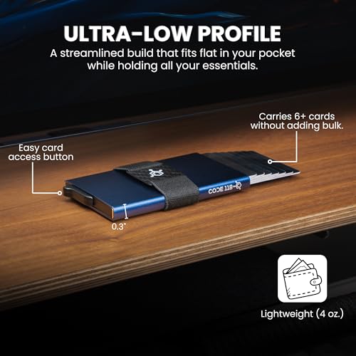 Image of CODE 118 Wallet - Premium Automatic Smart Wallet, RFID Blocking, Pop Up Mens Minimalist Metal Wallet, 6061-T6 Aerospace-Grade Aluminum, Genuine 3K Carbon Fiber (Classic, Pacific Blue)