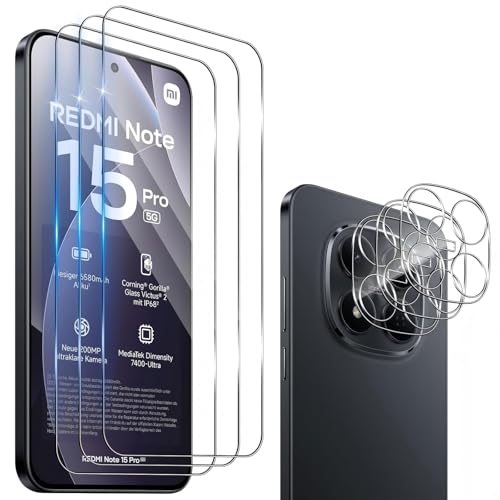 Hengnewro für Xiaomi Redmi Note 15 Pro 5G für Panzerglas mit Kamera Schutzfolie 3 Stücke Panzer Schutz Glas Mit 3 Stück Kameraschutz 9H Härte Panzer Anti-Kratzen HD Glas Folie