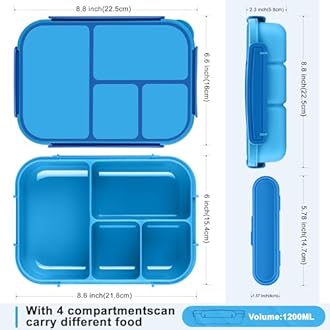 Lunch Box Kids,Bento Box Adult,Leakproof Lunch Containers for Adults/Kids/Toddler,1200ML-4 Compartments bento Lunch box with Utensil,Microwave & Dishwasher & Freezer Safe (Blue)