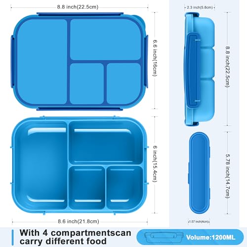 Amathley Lunch Box Kids,Bento Box Adult,Leakproof Lunch Containers For Adults/Kids/Toddler,1200Ml-4 Compartments Bento Lunch Box With Utensil,Microwave & Dishwasher & Freezer Safe thumb #1