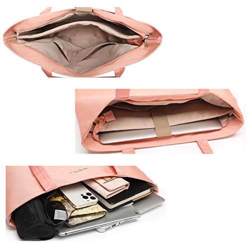 Water Resistance Nylon Laptop Tote Bag Computer Travel Carrying Shoulder Bag (14-15.6 Inch, Peach Pink)4