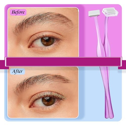 Thinp 12 Pcs Eyebrow Razor,Eyebrow Trimmer Razors for Women Makeup Eyebrow Razor for Women T Shape Shaver for Eye Brow Stainless Steel Mini Razor with Cover Mini Portable Eyebrow Shaver(Purple) - Image 4