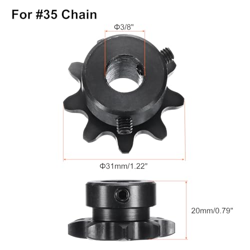 Image of uxcell #35 Chain Roller Sprocket B Type, 3 /8 inch Bore 9 Tooth Single Strand Chain Sprocket, Carbon Steel, Keyway with Set Screws