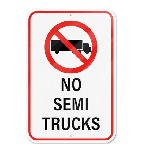 YIKIADA No Semi Trucks Sign 12 × 18 Inch Aluminum Waterproof Sign Metal Reflective Stop Warning Signage UV Protected Road Notice for Outdoor