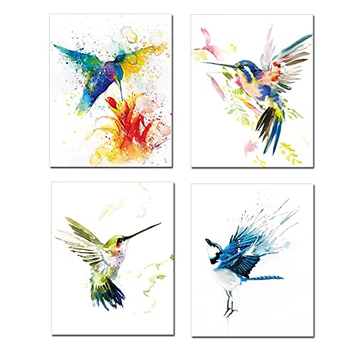 Kiddale Hummingbirds Wall Art Prints,Abstract Watercolor Birds Painting Decor Canvas Print Poster For Living Room Bedroom Office Decor,Set Of 4(8"X10") Unframed #TOP30