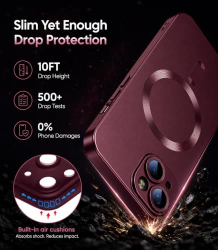 Image of MagPro Metallic Finish Case for Apple iPhone 15 | MagSafe Compatible Magnetic Cover, Matte Luxury Metallic Luster, Shockproof TPU, Camera Lens Guard, Wireless Charging Compatible | Red