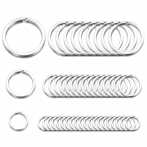Enenes 50 Pack Key Rings, 304 Stainless Steel Split Rings, 13/20/30 mm