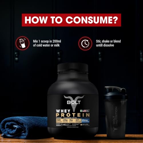 Image of Bolt 100% Whey Protein Powder| 25g Protein Per Scoop, 6G BCAA | Cafe Latte | 27 Servings | 2lb,907G| Muscle Recovery | Lean Muscle Support | Low Carb | Fast Absorption |Gluten-Free | Easy to Digest