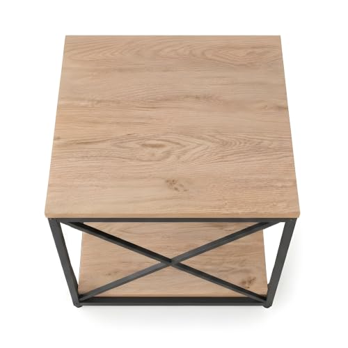Image of Contour Engineered Wood & Metal Accent Side Table with Open Storage Shelf | Modern Industrial End Table for Living Room & Bedroom | Sofa Side Table | Oak & Black Finish