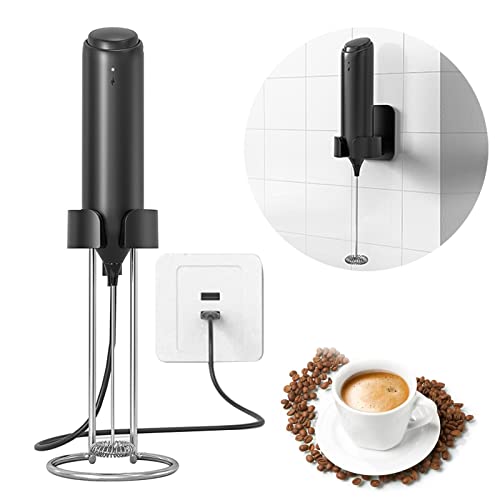 FFG Handheld Coffee Milk Frother, New Upgraded Wall Mount Bracket usb Socket Induction Charging Manual Coffee Maker. Handheld Electric Milk Frother For Coffee、 Matcha、 Cappuccino、Hand Mixer（Black)