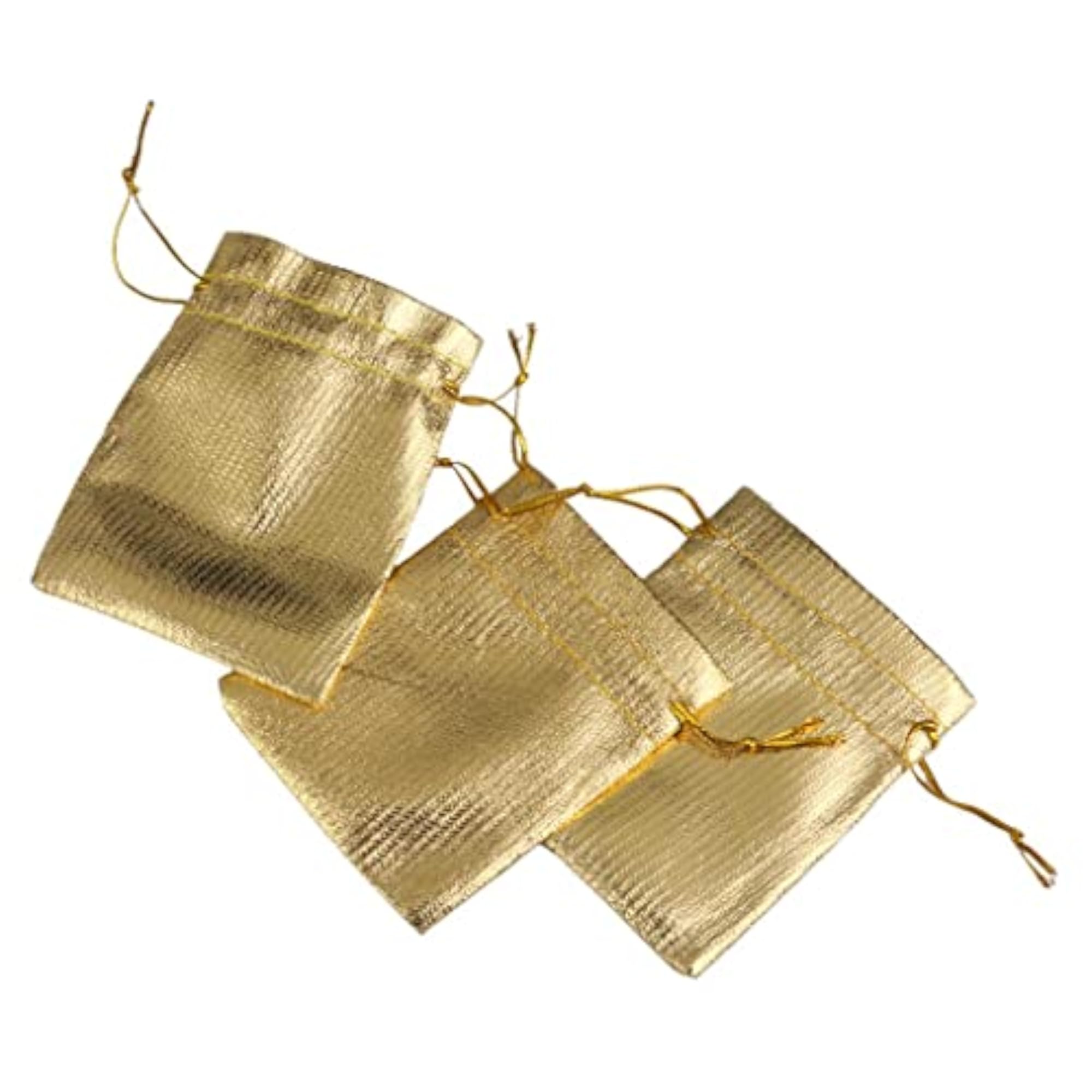 10pcs Gold Organza Drawstring Jewelry Pouches