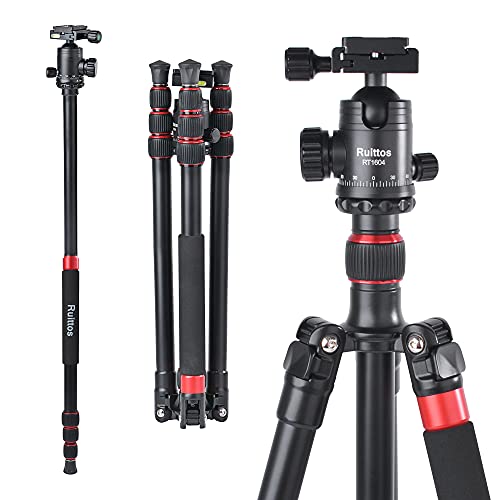 Camera Tripod, DSLR Travel Tripod Monopod 64inch Tall, Ruittos Lightweight Aluminum Alloy Complete Tripod with Ball Head, Compatible for Canon, Nikon, Sony, Samsung, Olympus&Panasonic