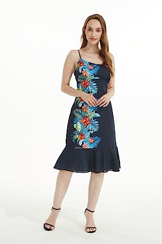 Image of Matchable Family Hawaiian Luau Men Women Girl Boy Clothes in Orchid Paradise Navy