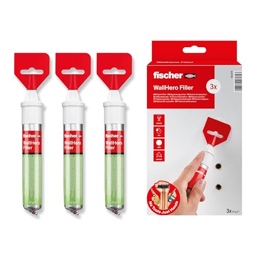 fischer - 3 uds Masilla Repara Paredes con Espátula, lista para el uso, color blanco, repara agujeros y grietas, sin contracción, adecuada para madera, hormigón, yeso, mampostería, etc (3x70ml) 564378