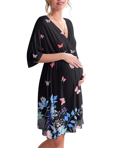 Image of Ekouaer 3 in 1 Labor/Delivery/Hospital Gown Maternity Dress Nursing Nightgown Sleepwear for Breastfeeding