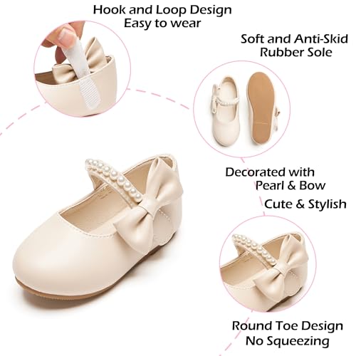 Image of PHIRAMIN Toddler Flower Girl Glitter Dress Shoes Little Girl Ballet Flats Bow Wedding Party