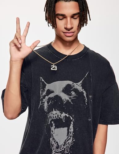 Vamtac Mens Oversized Washed Dog Graphic Tees Casual Summer Tops Streetwear Aesthetic T-Shirt Unisex