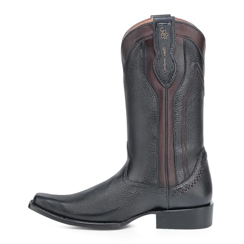 CUADRA Deer Leather Western Cowboy Boots Black with Embroidery Leather Sole 1B2TVE4