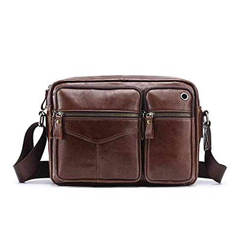 Brown Business Travel Briefcase,Genuine Leather Duffel Bags Large Capacity Travel Anti-Theft Shoulder Bag
