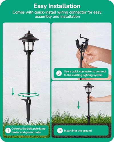 EDISHINE Low Voltage Pathway Lights Wired, 12V 3W 120LM 3000K Seed Glass Outdoor Landscape Lighting with Connectors, ORB Waterproof Electric LED Landscape Path Lights for Walkway Garden Yard, 10 Pack - Image 5