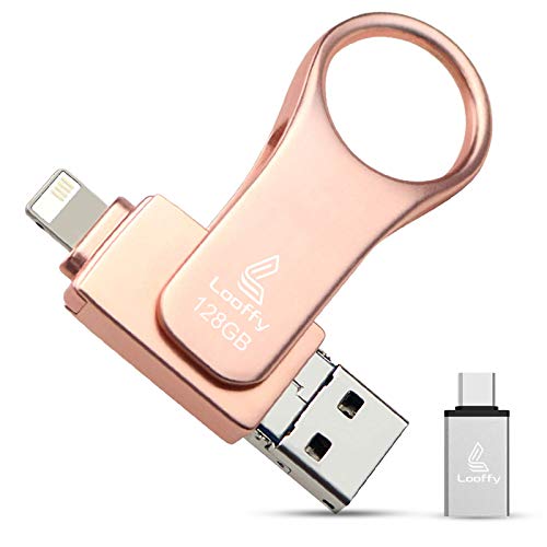 USB Flash Drive, Looffy Photo Stick, 128GB External Storage Memory Stick Photostick Mobile, Thumb Drive USB 3.0 Compatible iPhone/iPad/Android/PC/Type C Backup OTG Smart Phone-Pink